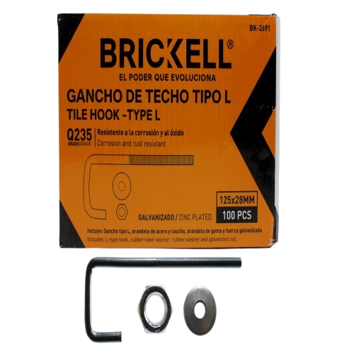 GANCHO DE TECHO TIPO L - 2"X1" LARGO CAJA 100 PIEZAS UNID BRICKELL