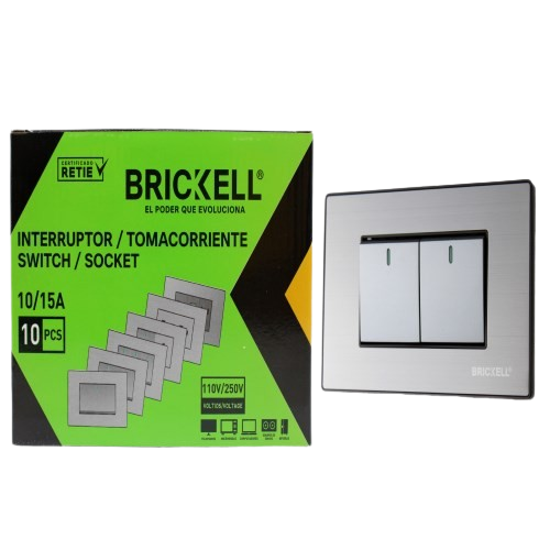 INTERRUPTOR APAGADOR DOBLE 10A 110-125V GRIS METAL UNID BRICKELL