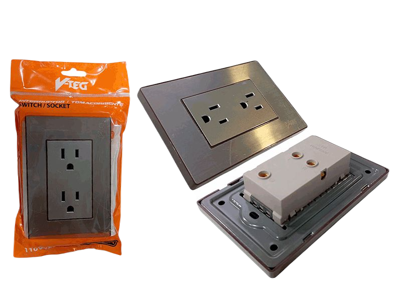TOMA DOBLE CON TIERRA 15A 110-250V GRIS METAL UNID V-TEG