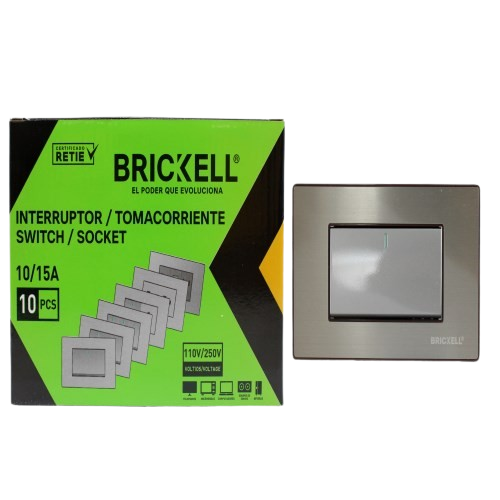INTERRUPTOR APAGADOR SENCILLO 10A 110-125V GRIS METAL UNID BRICKELL