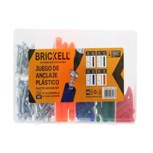 SET DE TORNILLOS Y RAMPLUG 160 PCS (5*25mm 7*25mm 8*25mm 10*25mm) UNID BRICKELL