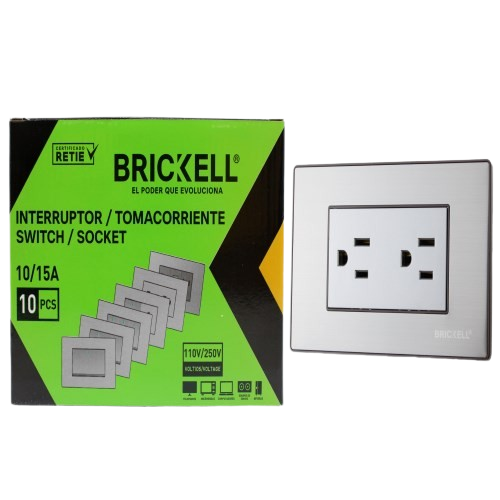 TOMACORRIENTE DOBLE C/TIERRA 10A 110-125V GRIS METAL UNID BRICKELL