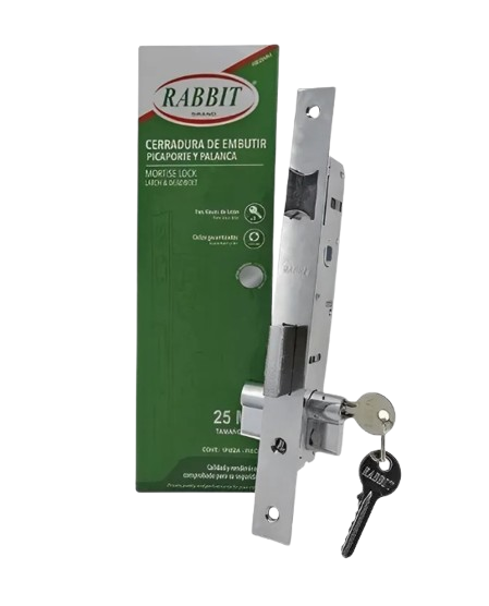 CERRADURA DE EMBUTIR 25MM PICAPORTE Y PALANCA UNID RABBIT