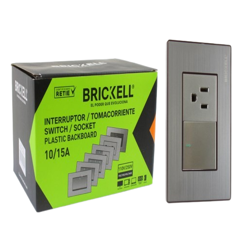 INTERRUPTOR APAGADOR +TOMA COLOR PLATEADO UNID BRICKELL