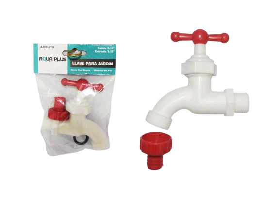 LLAVE P/ JARDIN PVC BLANCA CON RACOT ROJO 1/2" UNID AQUA PLUS