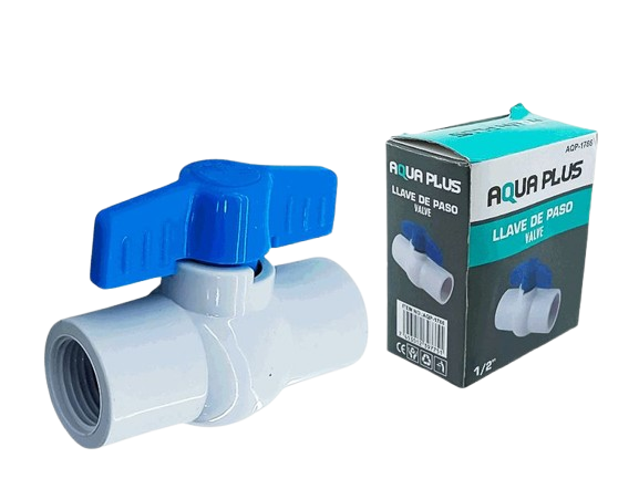 VALVULA DE BOLA PVC 1/2" ROSCADA UNID AQUA PLUS