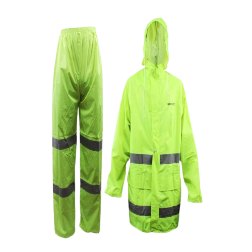 IMPERMEABLE LLUVIA CHAQUETA Y PANTALON POLIESTER VERDE FLUORESCENTE UNID BRICKELL