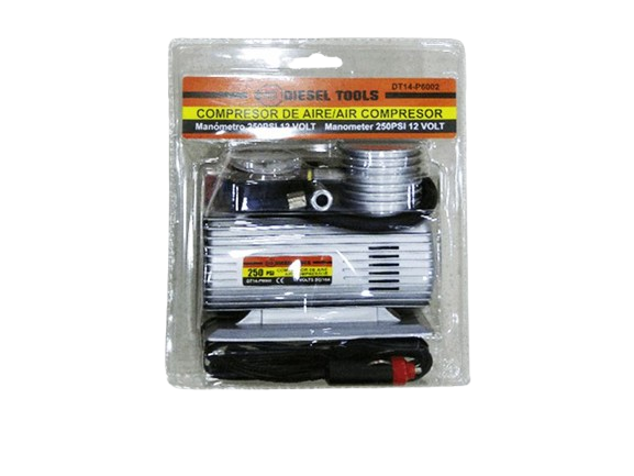 COMPRESOR DE AIRE 250PSI 12V C/MANOMETRO UNID DIESEL TOOLS