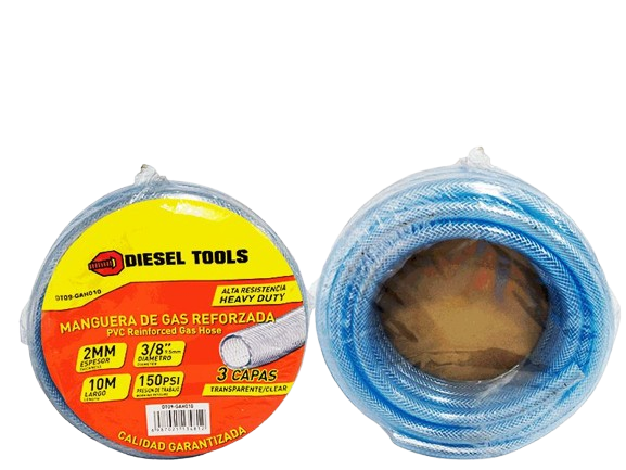 MANGUERA PARA GAS REFORZADA 3/8" X 10 METROS 150 PSI E=2MM UNID DIESEL TOOLS