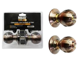 CERRADURA DE POMO DE ZINC CON CILINDRO COLOR BRONCE 3 LLAVES UNID MAXI TOOLS