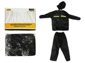 IMPERMEABLE LLUVIA CHAQUETA Y PANTALON POLIESTER NEGRO UNID MAXI TOOLS