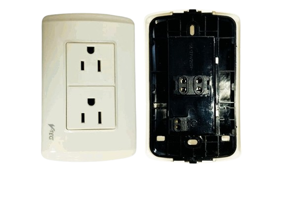 TOMA CORRIENTE DOBLE C/TIERRA 15A 110-250V COLOR CREMA UNID V-TEG