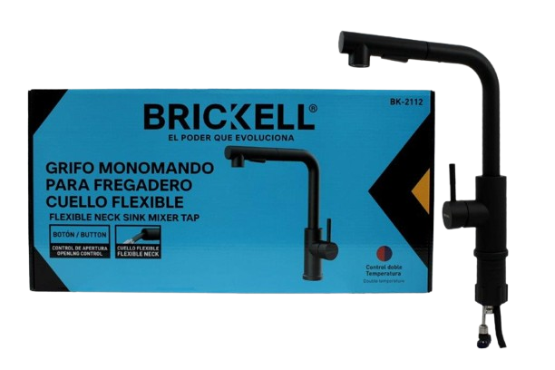 LLAVE DE FREGADERO MONOMANDO FLEXIBLE AC INOX UNID NEGRO BRICKELL