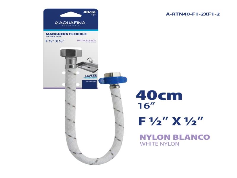 CANILLA FLEXIBLE DE NYLON BLANCO 1/2"X1/2" 40CM UNID AQUAFINA