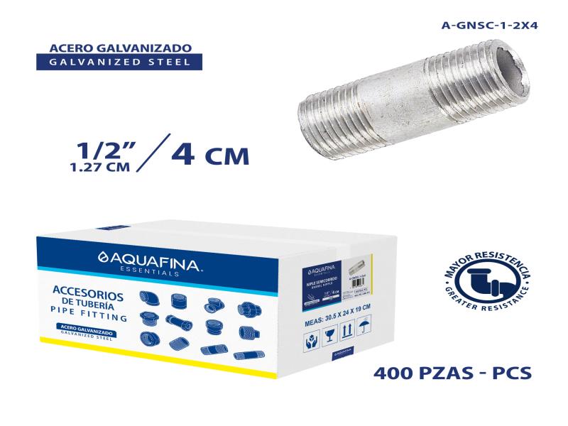 NIPLE DE ACERO GALVANIZADO 1/2"X 4CM UNID AQUAFINA