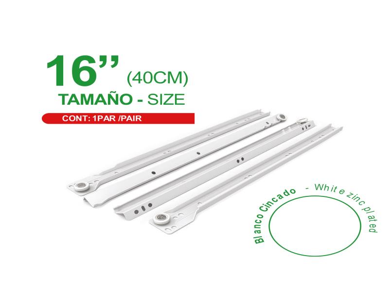 CORREDERAS PARA CAJON BLANCAS 16"X0.9"MM UNID RABBIT