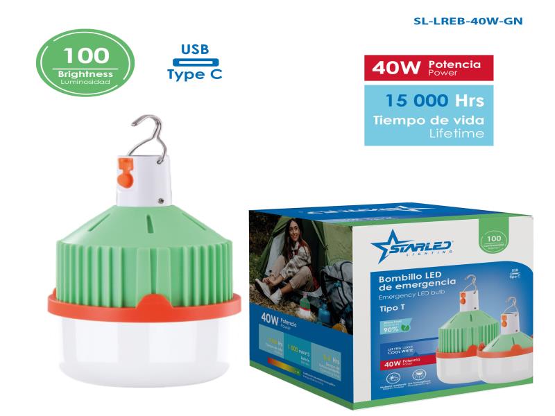 BOMBILLO LED RECARGABLE 40W VERDE UNID STARLED