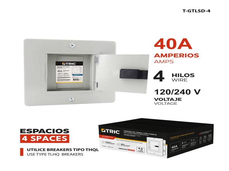 CAJA DE BREAKER C/TAPA 4 CIRCUITOS 40 AMP-100/220V UNID TRIC