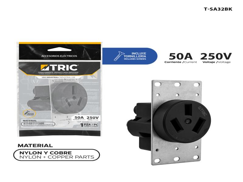TOMA HEMBRA TRIFÁSICO DE EMPOTRAR 50A 250V UND TRIC