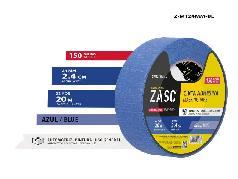 CINTA ADHESIVA DE PAPEL AZUL 24MM X 20M UNID ZASC