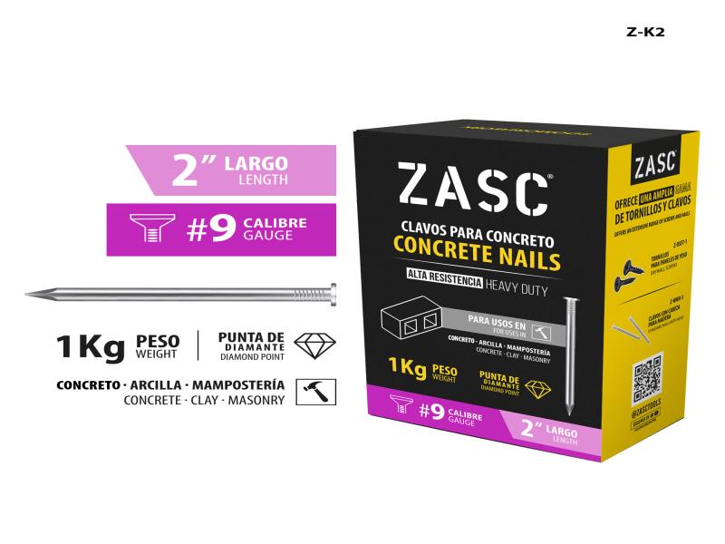 CLAVOS DE CONCRETO 2" CAL #9 1KG UNID ZASC