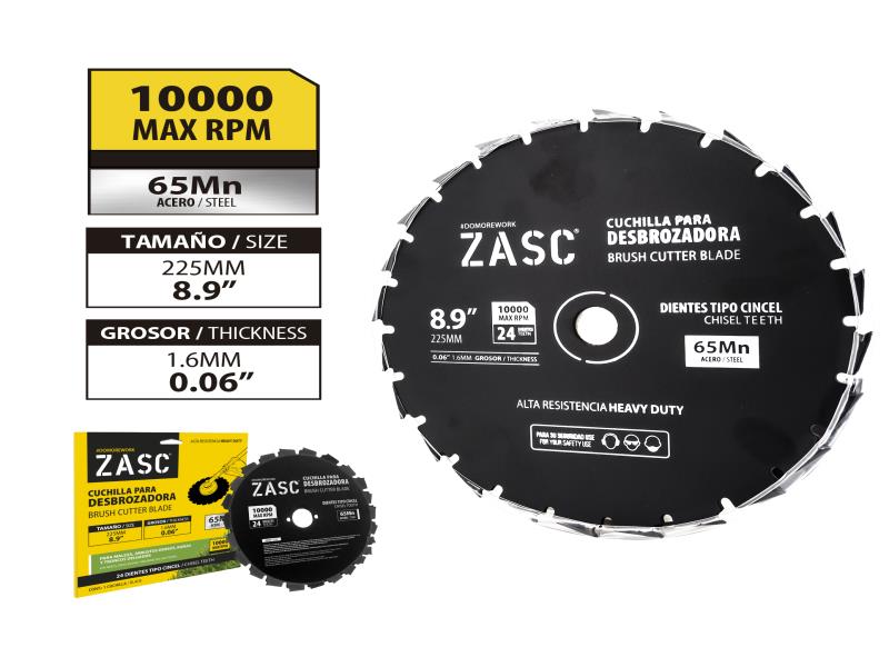 CUCHILLA PARA DESBROZADORA DE DIENTES 8.9" TIPO CINCEL UNID ZASC
