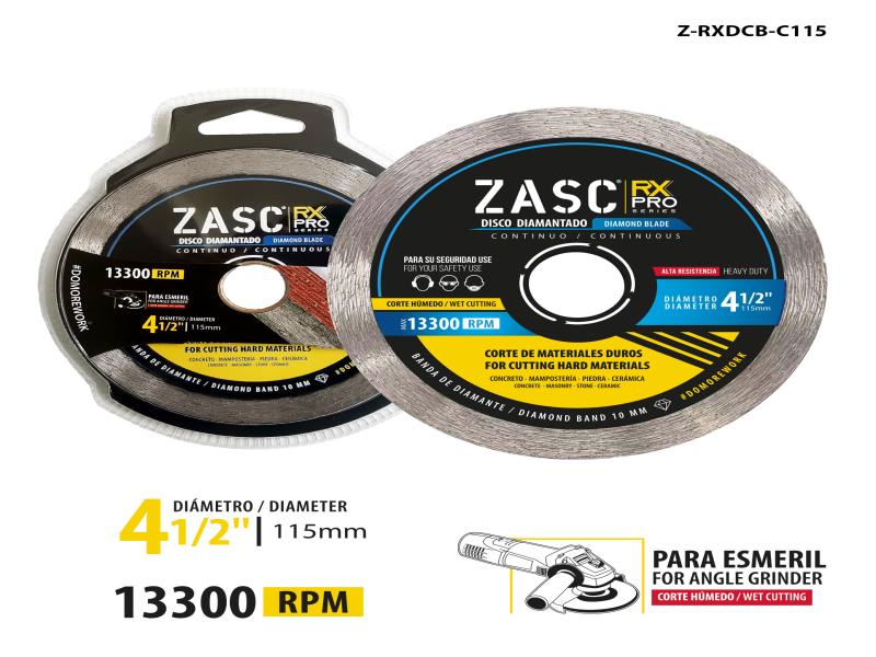 DISCO DE CORTE DIAMANTADO CONTÍNUO 4 1/2"-115MM UNID ZASC