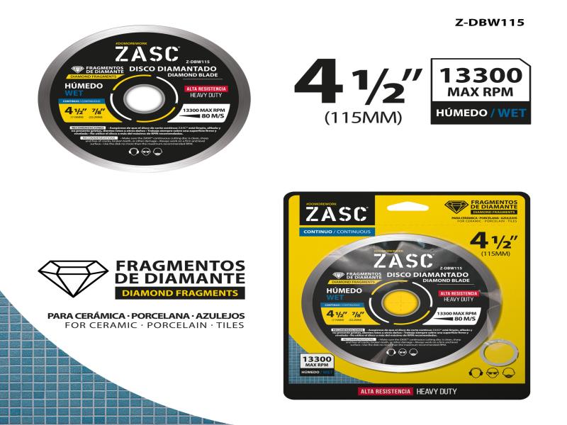 DISCO DIAMANTADO C/HUMEDO 4 1/2 x 1/25 x 7/8" UNID ZASC