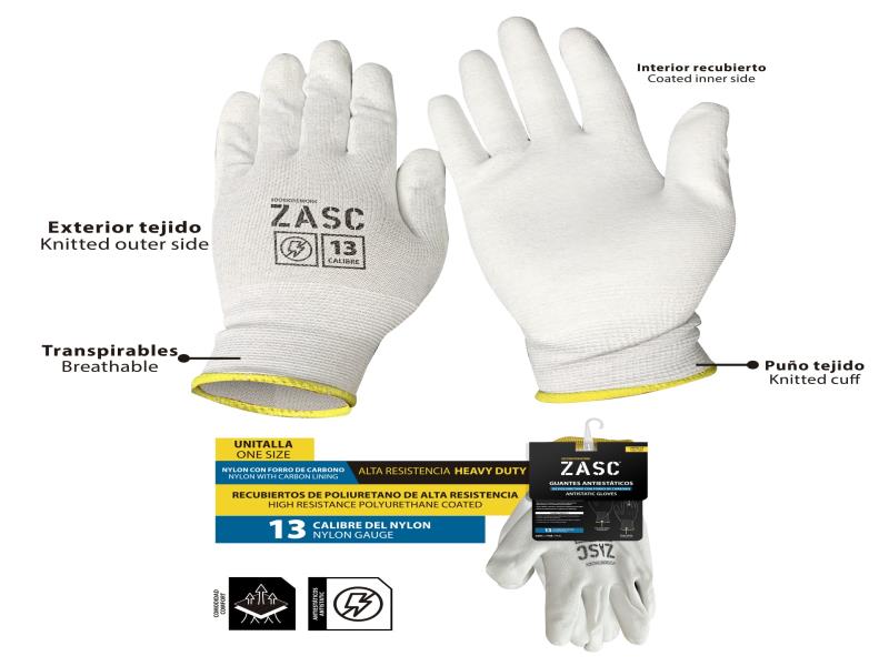 GUANTES DE SEGURIDAD ANTIESTÁTICOS - CAL 13 PAR UNID ZASC