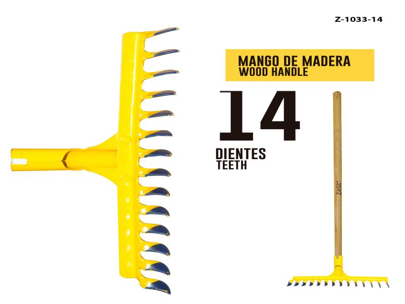 RASTRILLO PARA JARDIN 14 DIENTES-2.5CM METALICO C/CABO UNID ZASC