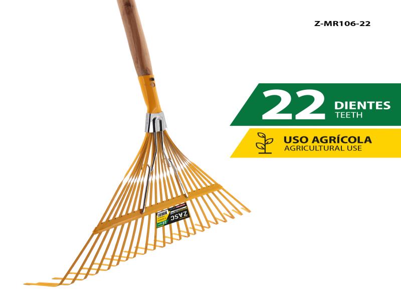 RASTRILLO PARA JARDIN DE 22 DIENTES METALICO C/CABO UNID ZASC