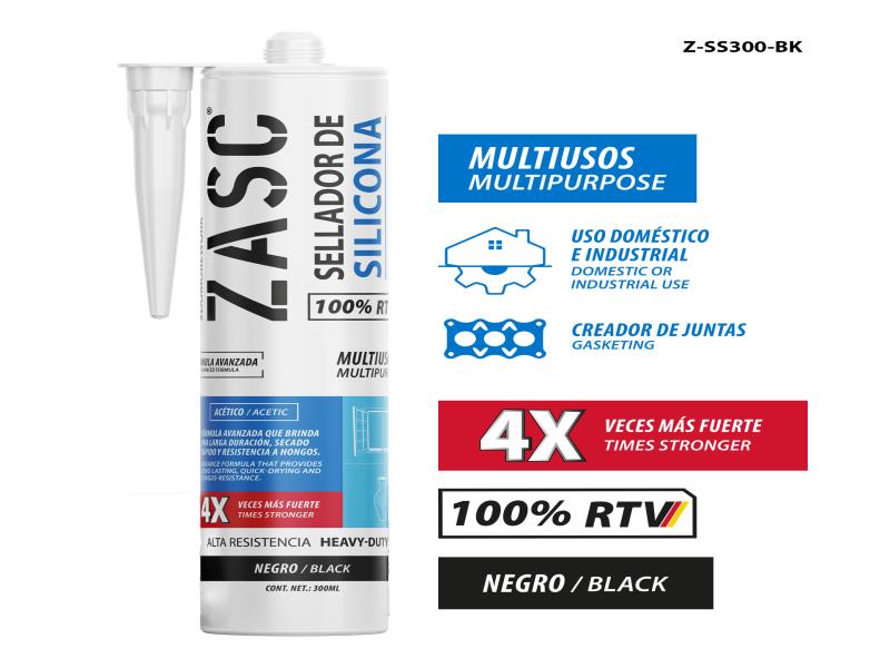 SILICON NEGRO 300ML 100%RTV UNID ZASC