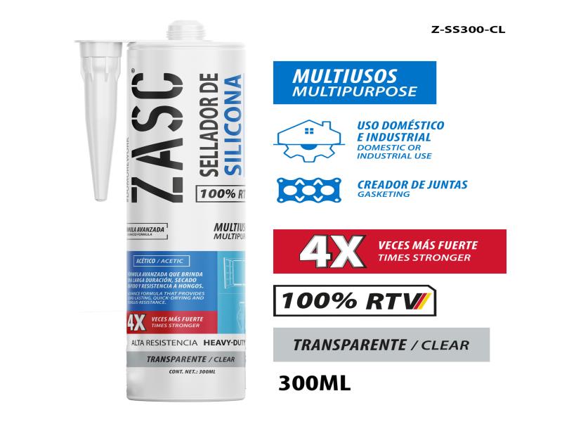 SILICON TRANSPARENTE 300ML 100%RTV UNID ZASC