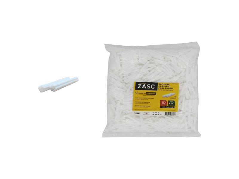 RAMPLUG PLASTICO PARA PARED BLANCO  3/16"-1 1/2" 1000 PIEZAS UNID ZASC