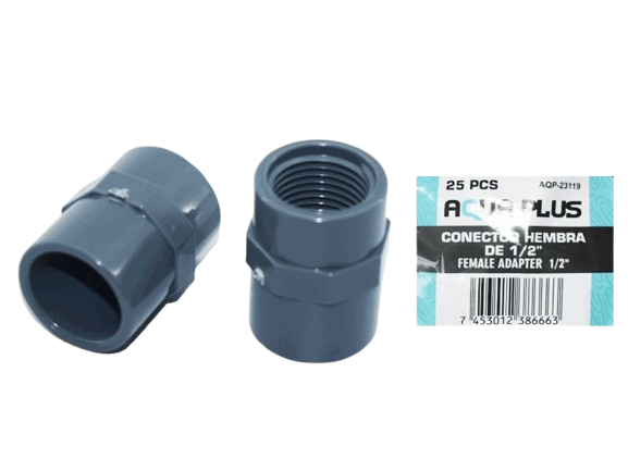 ADAPT. HEMBRA PVC 1/2" GRIS UNID AQUA PLUS
