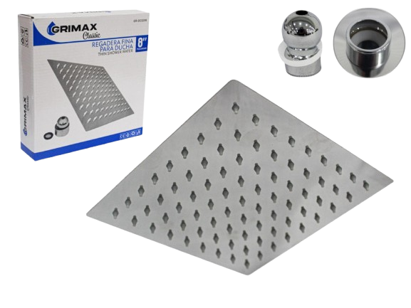 REGADERA DUCHA CUADRADA 8" PLASTICO CROMADO UNID GRIMAX