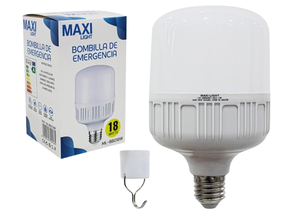 BOMBILLO LED DOMO RECARGABLE 18W E27 UNID MAXI LIGTH