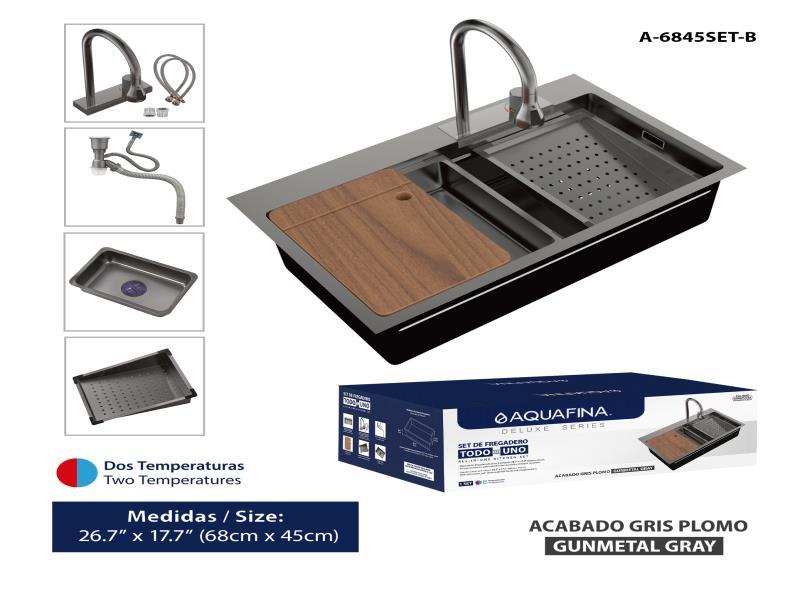 FREGADERO MULTIFUNCIONAL TODO EN UNO GRIS PLOMO UNID AQUAFINA