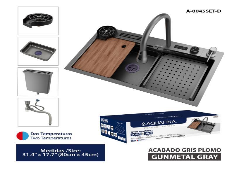 FREGADERO MULTIFUNCIONAL TODO EN UNO GRIS PLOMO UNID AQUAFINA