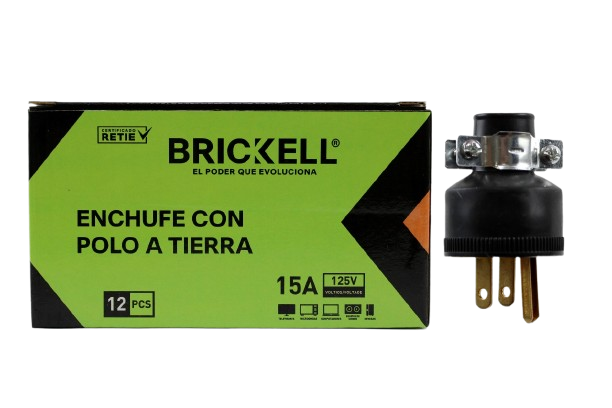 ENCHUFE ELECTRICO GOMA MACHO C/TIERRA 15A/125V UNID BRICKELL