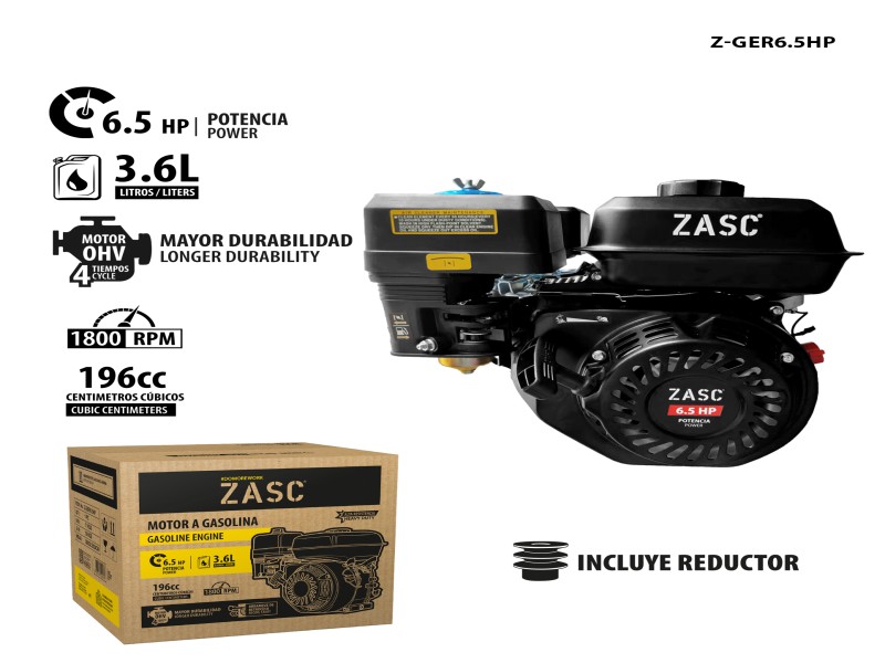 MOTOR A GASOLINA 6.5HP-3.6L 4 TIEMPOS UNID ZASC