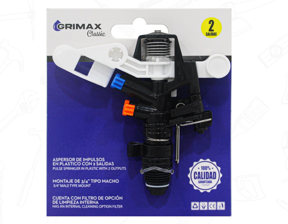 ASPERSOR DE IMPULSOS 1/2" TIPO MACHO 2 SALIDAS UNID GRIMAX