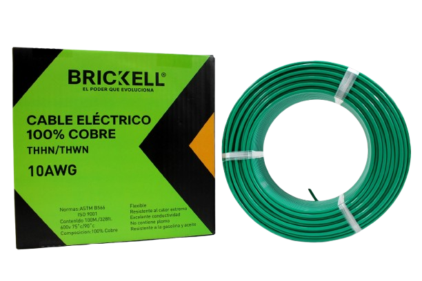 CABLE ELECTRICO THHN 10AWG 100% COBRE VERDE 100 METROS UNID BRICKELL