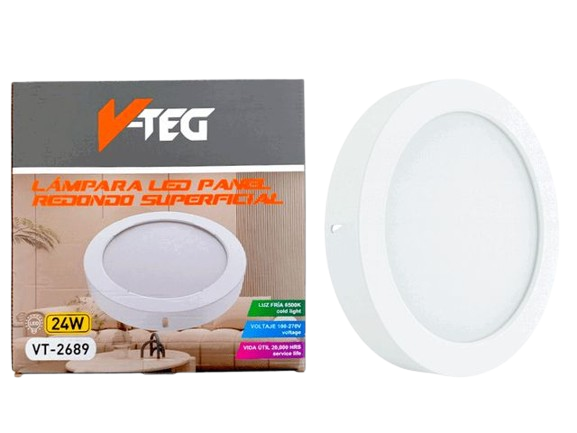 LAMPARA LED PANEL REDONDO SUPERFICIAL 24W 29X29CM UNID V-TEG
