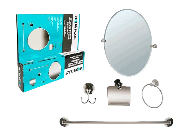 SET DE ACCESORIO PARA BAÑO X 5 PCS CON ESPEJO UNID AQUA PLUS