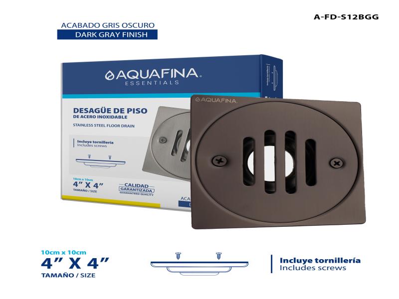 DESAGÜE DE PISO DE ACERO INOXIDABLE 4"X4" (ACABADO GRIS OSCURO) UNID AQUAFINA
