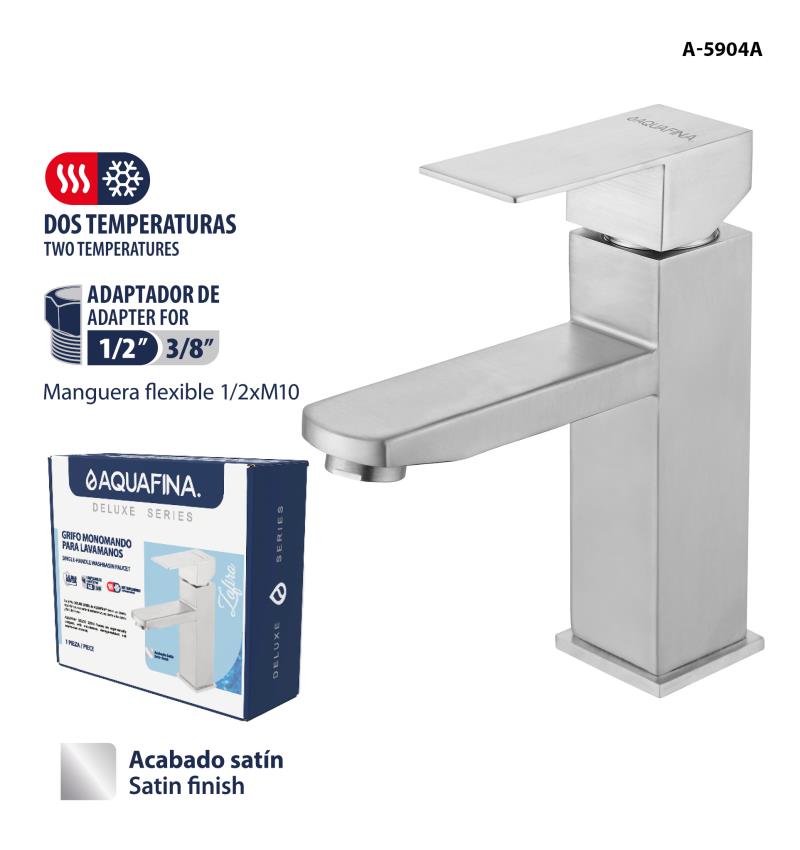 GRIFO MONOMANDO PARA LAVAMANOS 1/2" ACABADO SATIN UNID AQUAFINA