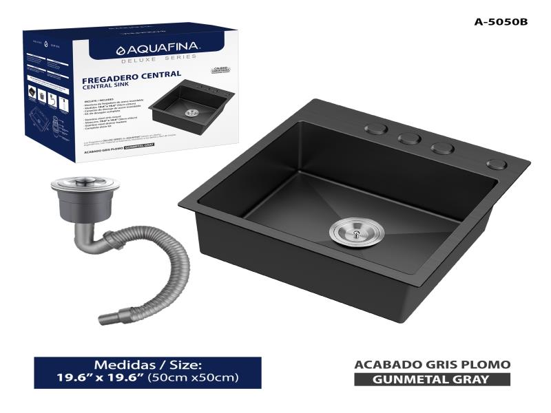 FREGADERO CENTRAL 50X50CM - ACABADO NEGRO MATE UNID AQAUFINA