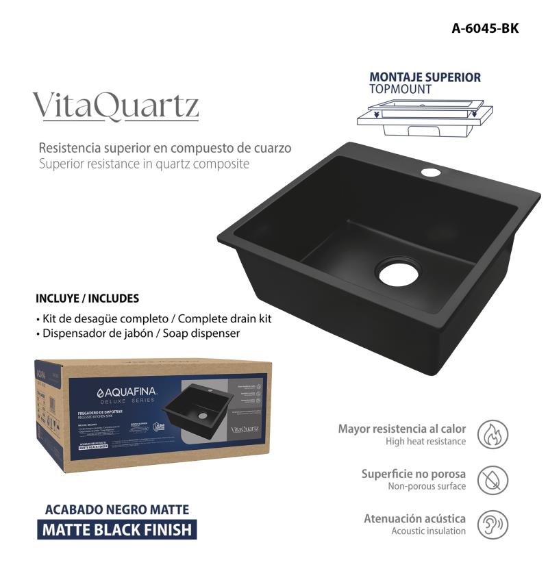 FREGADERO DE EMPOTRAR 60X45CM - NEGRO MATE UNID AQUAFINA