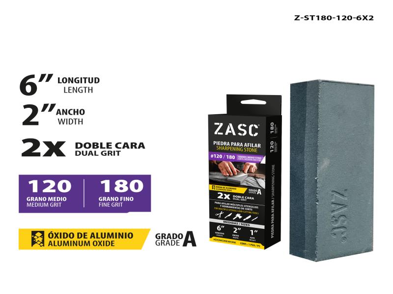PIEDRA PARA AFILAR GRANO DOBLE 180*120 6"x2" UNID ZASC